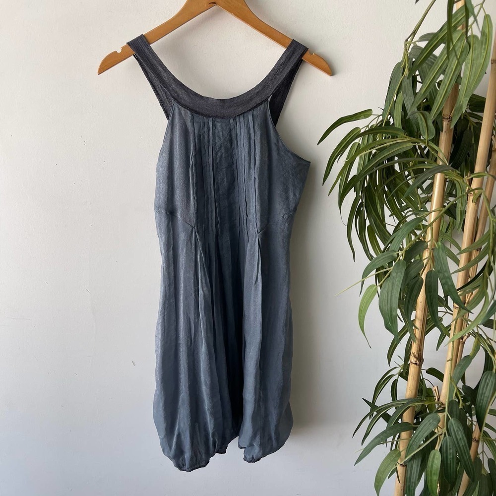 Transit Par Such Dress Womens Small Grey Silk Blended Pleated Cottage Retro